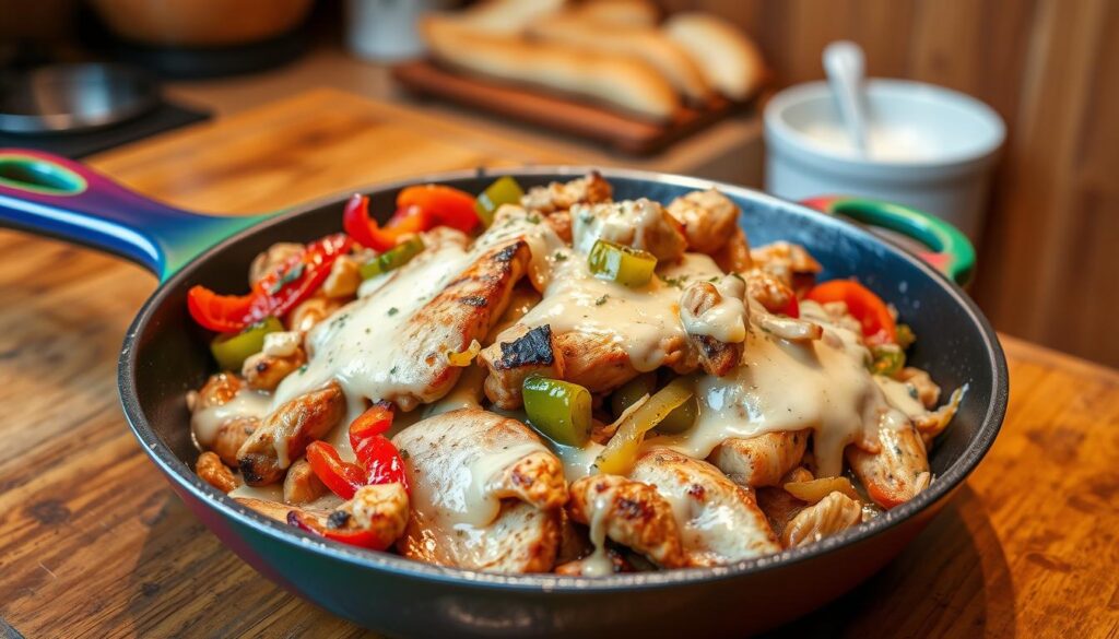 chicken philly cheesesteak skillet