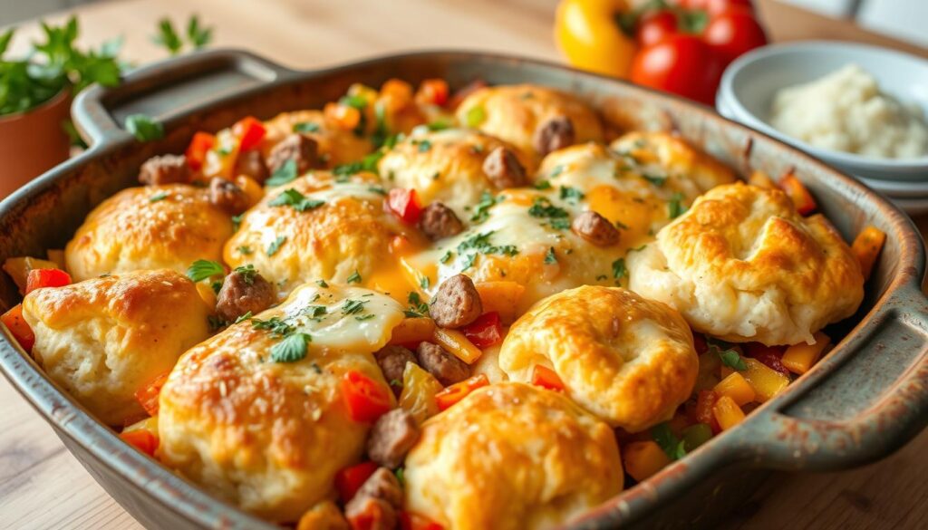 customized brunch casserole with biscuits