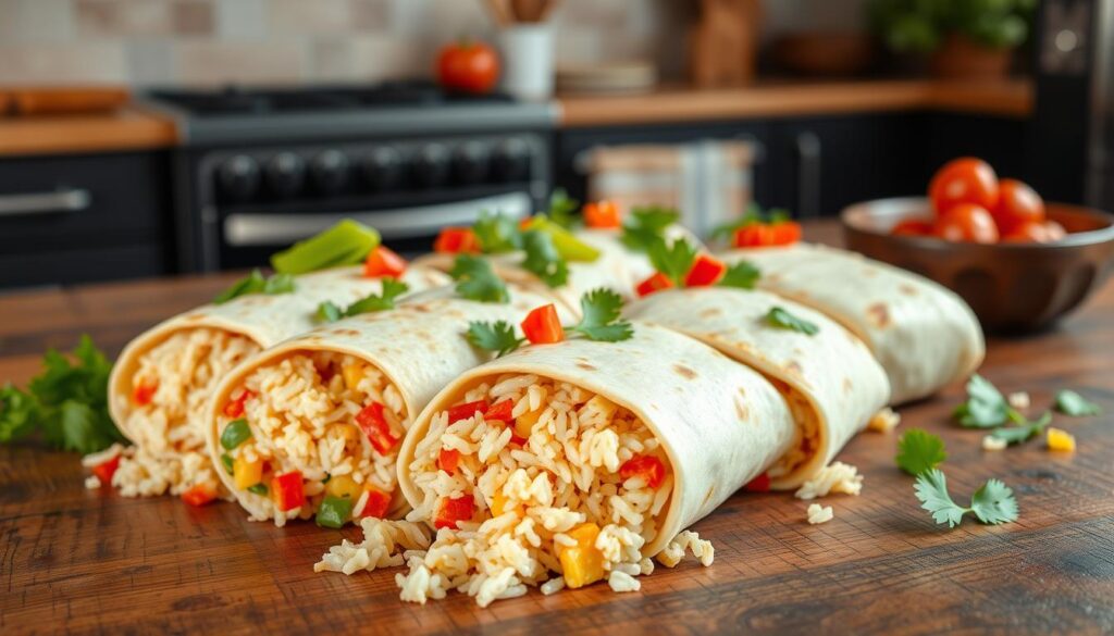 freezer-friendly breakfast burritos with perfectly cooked rice