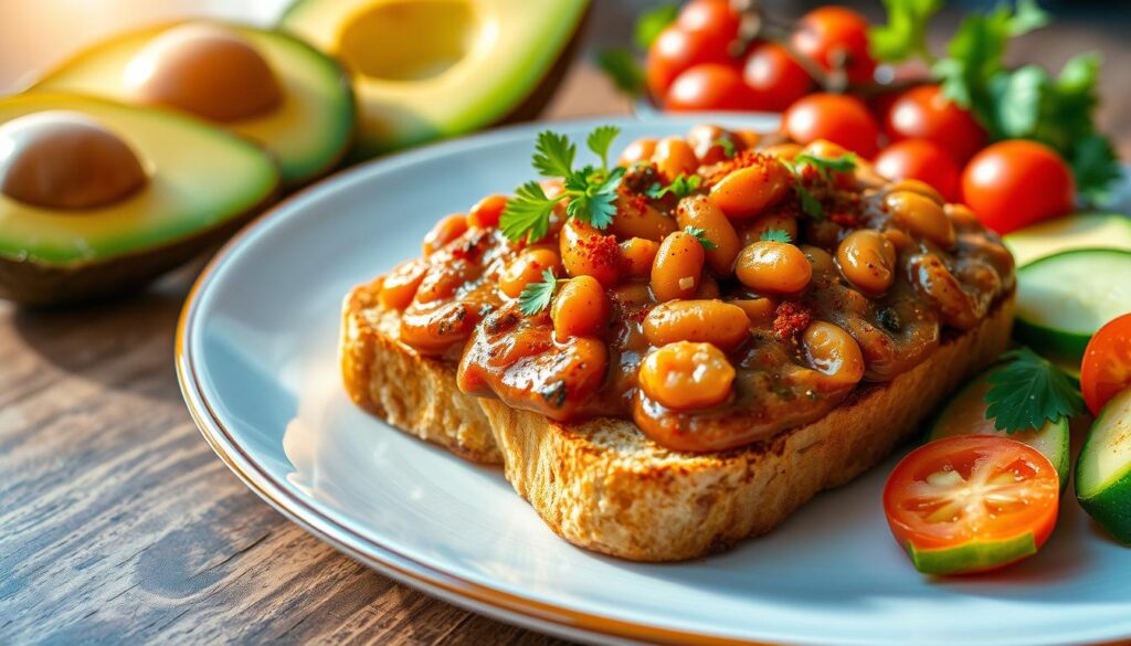 high-protein vegetarian breakfast beans on toast