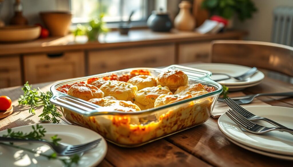 overnight breakfast bake with biscuits