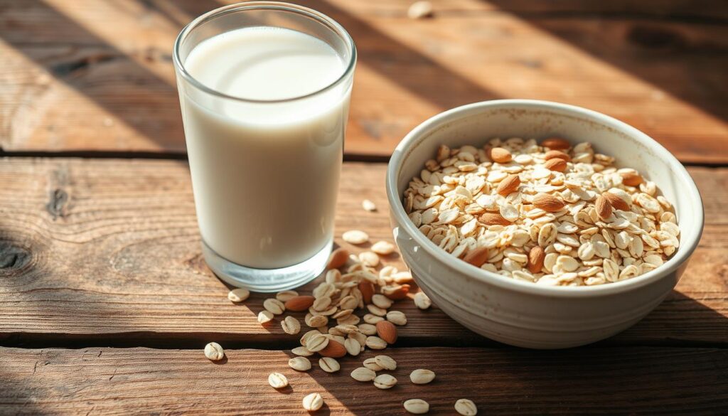 rolled oats and unsweetened almond milk