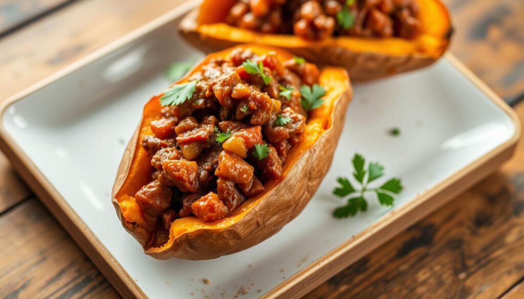 stuffed sweet potatoes with sloppy joe filling