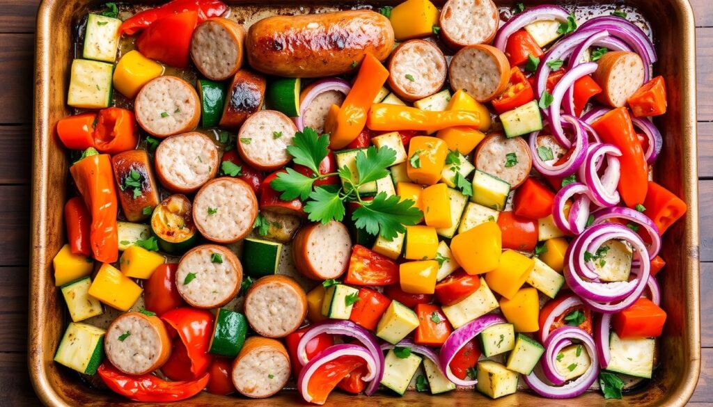 turkey sausage and veggie hash sheet pan meal