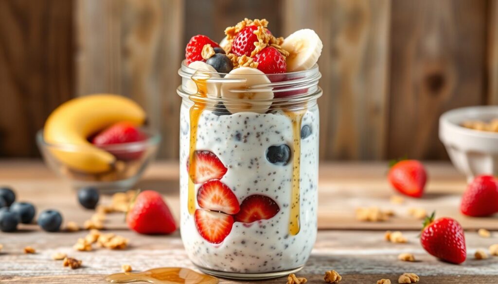 vegan overnight oats with various toppings