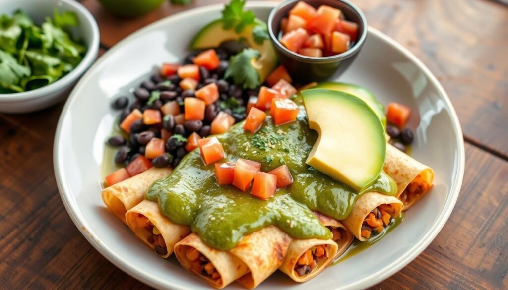 vegetarian enchiladas with black beans and sweet potatoes